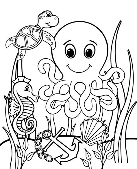 Sea Animals To Color Free Coloring Worksheet Fish