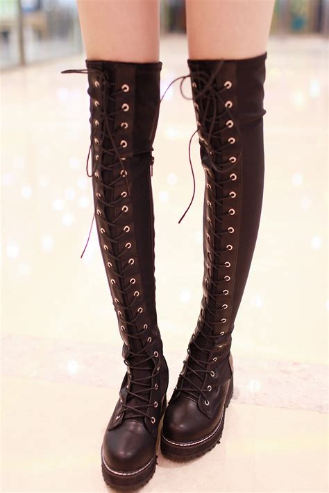 2014 Autumn Winter Women S Lace Up Thigh High Boots Round Toe Over The