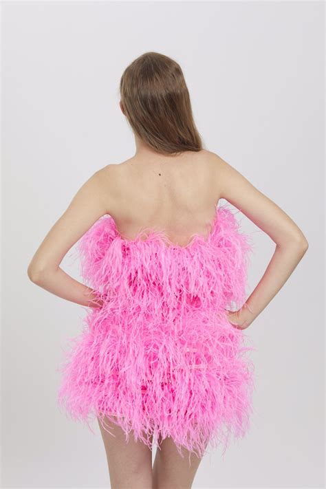 Sginstar Aston Shocking Pink Ostrich Feather Mini Dress Sginstar