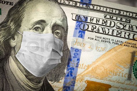 Benjamin Franklin With Worried And Concerned Expression Wearing Medical Face Mask On One Hundred