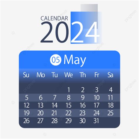 Gambar Kalender Bulan 2024 Mei Sederhana Gradien Biru Dua Ribu Dua