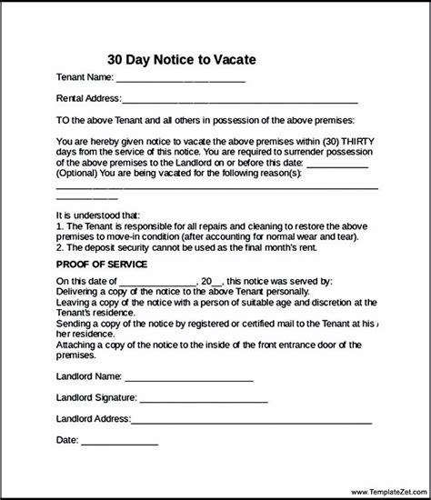 I am giving my landlord my 30 day notice today, in writing, but i am not going to drop my rent check off until make it very clear with them in writing (not verbal) of a special vacate time frame. 30 Day Notice To Vacate | | Mt Home Arts