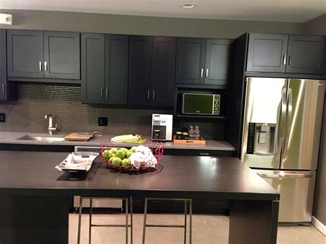 For modern kitchen cabinet look, the painted finish is a good choice, while traditionalists may want to go for an antiqued finish. Modern Kitchen Cabinets in Island with Waterfall Countertop