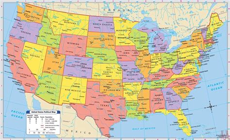Political Wall Map Of The United States With Major Cities Whatsanswer