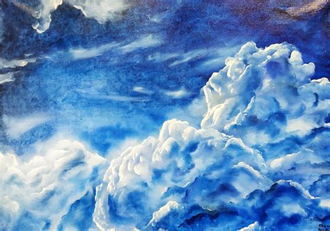 Clouds Artwork Sky Blue Art Original Oil Painting Canvas Etsy