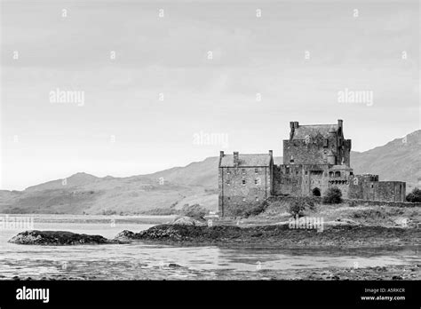 Eilean Donan Castle Loch Duich Highland Scotland Bandw Black And White