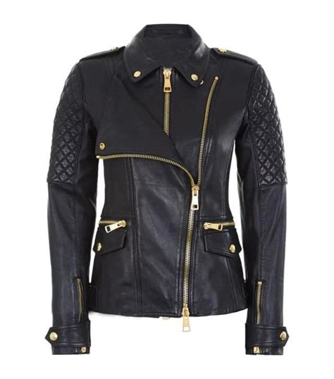Pre Owned Nf Black Women S Quilted Slim Fit Biker Style Moto Real Leather Jacket Na 2 Modesens