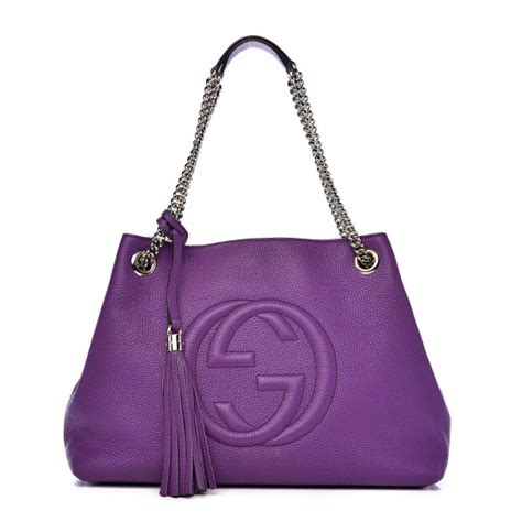 Gucci Pebbled Calfskin Medium Soho Chain Shoulder Bag Shine Purple