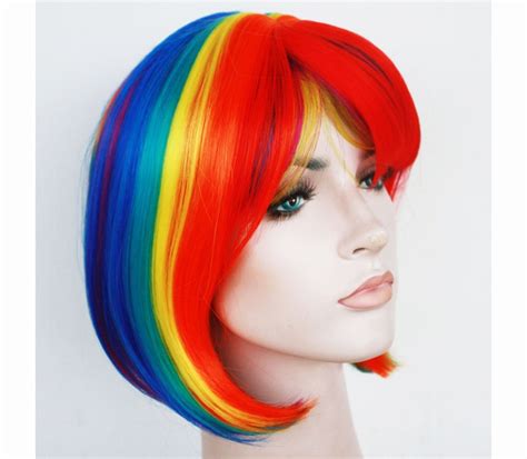 Beautiful Rainbow Bob Wig For Women Colorful Short Wig Etsy Uk