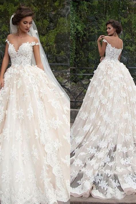 Glamorous Jewel Cap Sleeves Court Train Wedding Dress With Lace Top