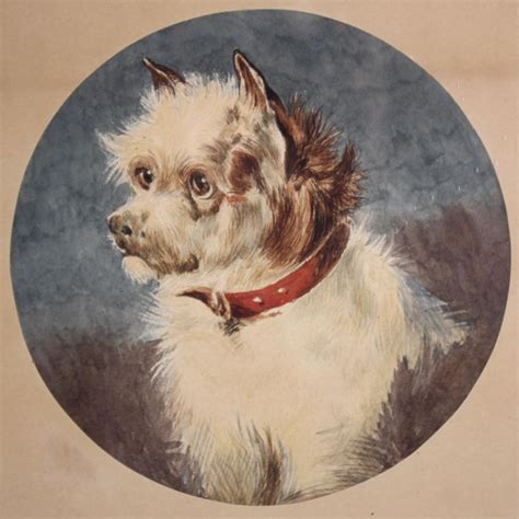 Lot Victorian Era Watercolor Dog Portrait