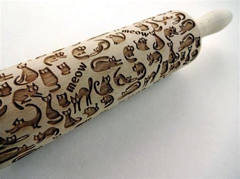 Meow Cats Embossing Rolling Pin Engraved Rolling Pin Cats Etsy