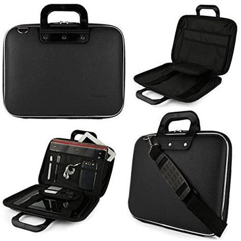 Four Different Types Of Black Briefcases With Handles And Zippered