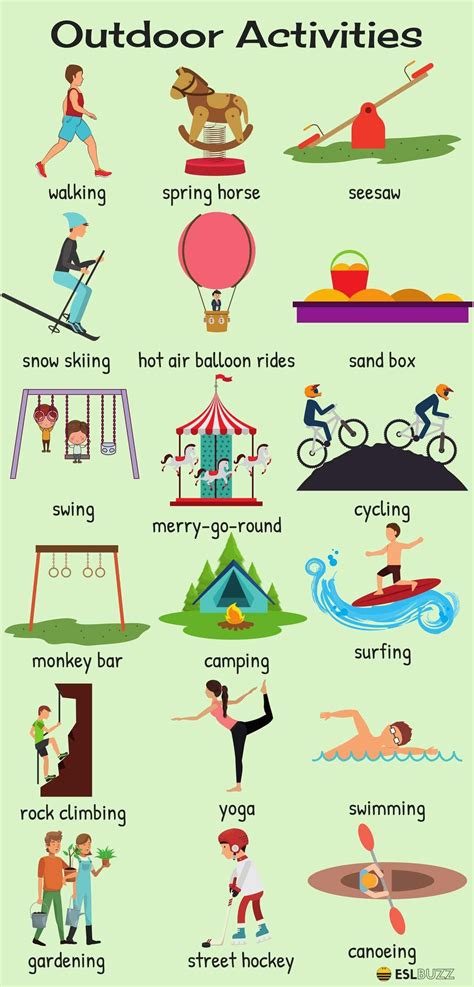 Outdoor Activities Vocabulary In English Eslbuzz Learning English English Vocabulary