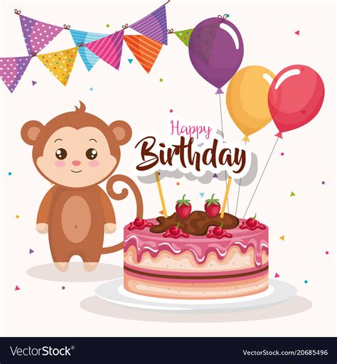 Happy Birthday Card With Monkey Royalty Free Vector Image