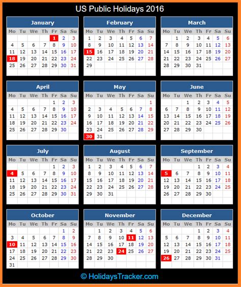 Us Public Holidays 2016 Holidays Tracker