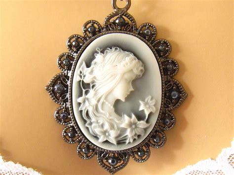 Slate Blue Cameo Victorian Woman Blue Cameo By Mwhitejewelry