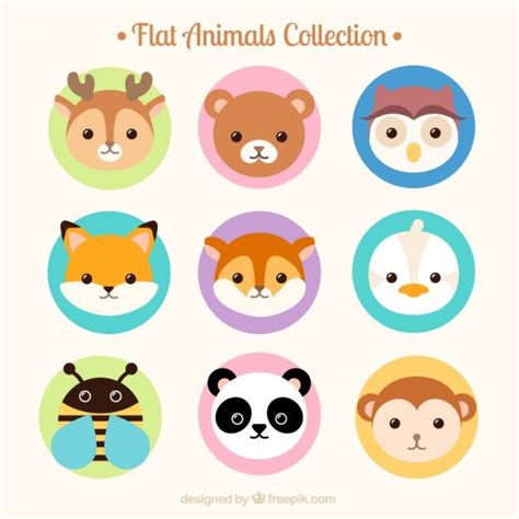 Flat Lovely Animal Avatar Collection Vector Free Download