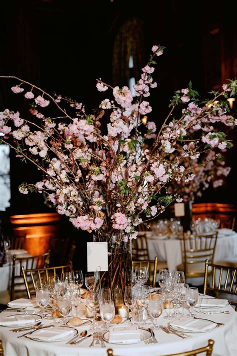 Cherry Blossom Wedding Centerpiece At Indoor Nyc Reception At The