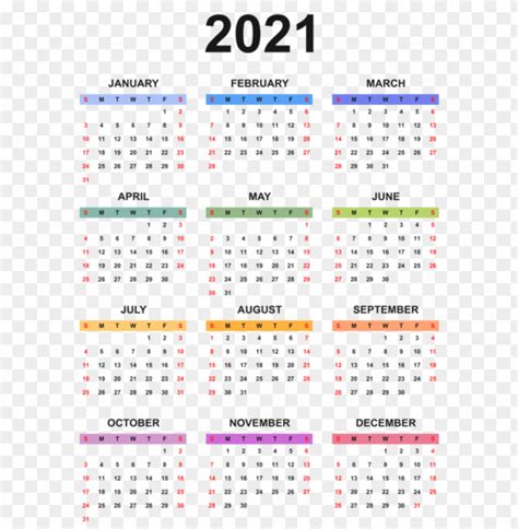 2021 Colorful Calendar Transparent Png Image With Transparent