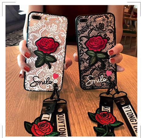 Rose Phone Case Lace Embroidery Rose Stickers Cover For Apple Iphone 6