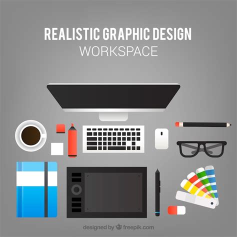 Realistic Graphic Design Workspace Free Vector