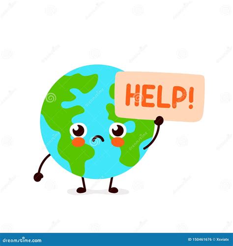Cute Sad Earth Planet Ask Help Stock Vector Illustration Of Character