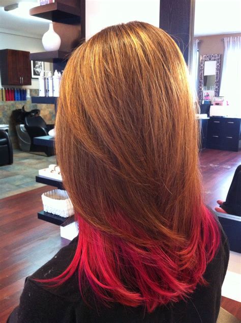 It features a yellow money piece, adding extra flavor to its outcome. Brown hair with magenta dip dye | Long hair styles, Hair ...