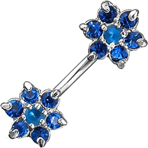 Body Accentz Belly Button Ring Double Cz Flowers Navel Ring 14 Gauge Clothing