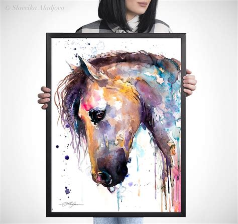 Beautiful Horse Watercolor Painting Print By Slaveika Etsy