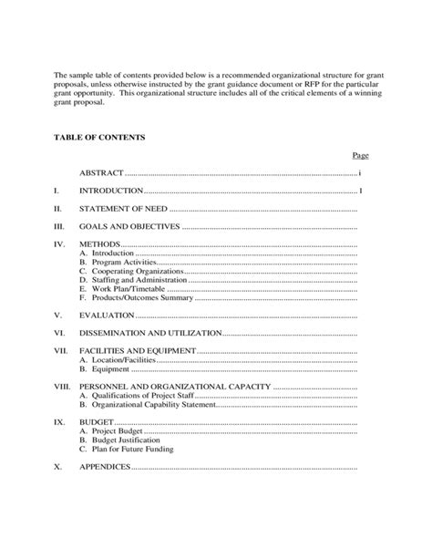 sample table  contents
