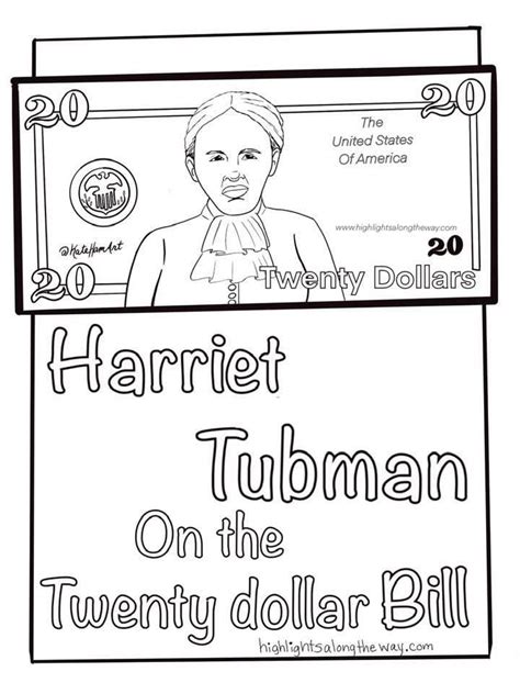 Harriet Tubman On The Twenty Dollar Bill Free Printable Coloring Page