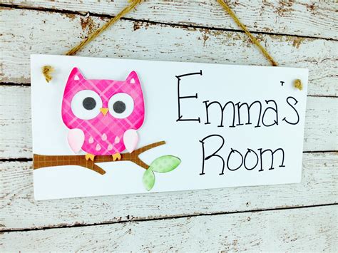 Personalized Kids Room Door Sign Bright Pink Owl On Luulla