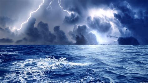 Storm Weather Rain Sky Clouds Nature Ocean Sea Lightning Wallpaper