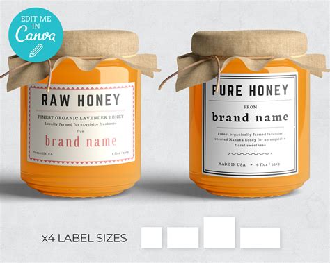 Paper Printable Jam Jar Label Editable Instant Jar Label Canning Jar Template Honey Jar Label