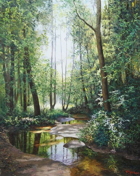 Forest Stream 2016 Oil Painting By Evgeny Burmakin