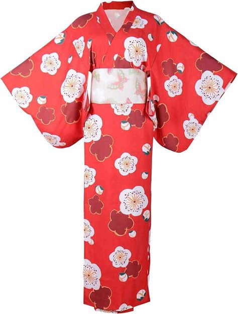 Japanese Womens Traditional Kimono Red Yukata Luxurious Sakura Flower