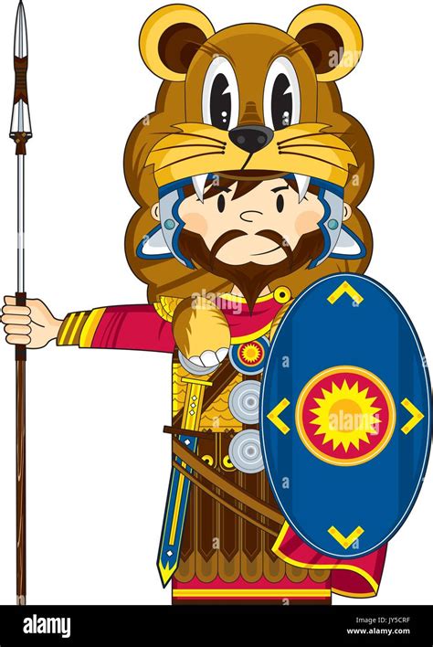 Cute Cartoon Ancient Roman Centurion Lion Soldier With Sword And Shield