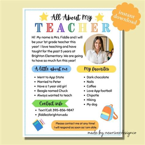 All About My Teacher Template Meet The Teacher Printable Get Etsy