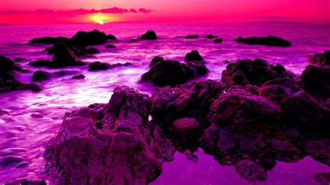 Sunset View Rays Water Beauty Sky Stones Beautiful Wave Purpel Beach