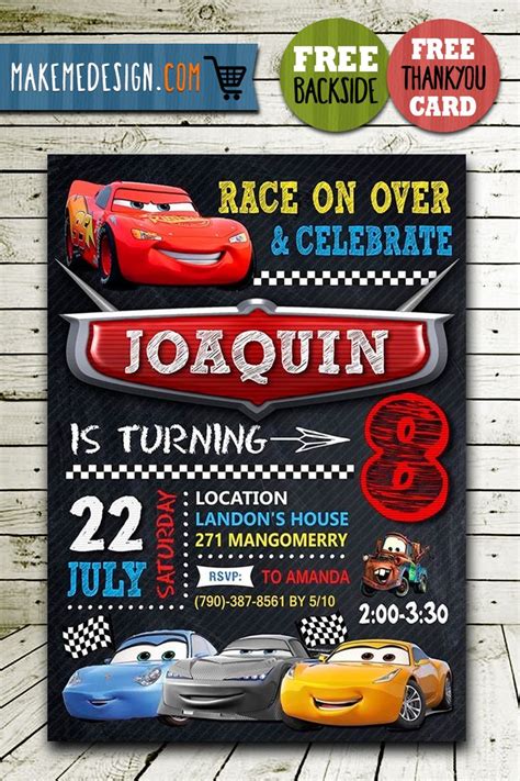 Disney Cars Birthday Invitation Disney Cars Party Disney Cars Cupcakes