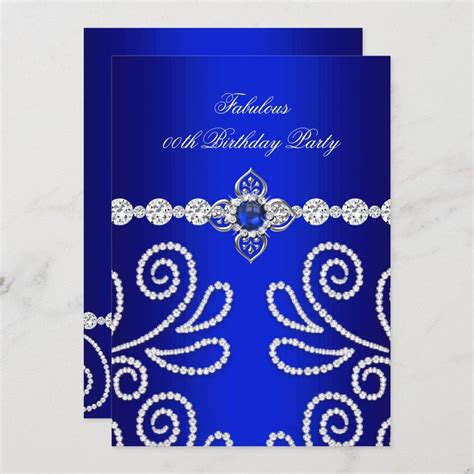 Elegant Royal Blue Diamond Pearl Birthday Party 2 Invitation Zazzle
