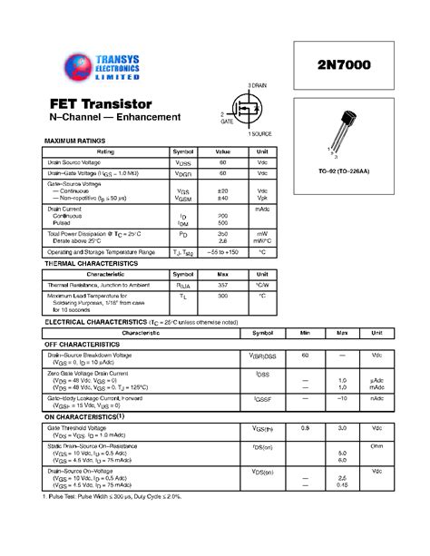 2N7000 Datasheet 1 3 Pages TRSYS N CHANNEL ENHANCEMENT