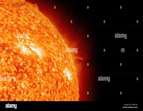 Accurate Size Comparison Of Earth And Sun 3d Illustration Stock Photo