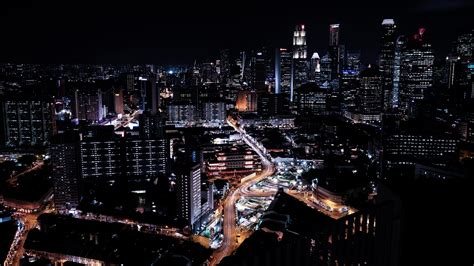 Wallpaper Singapore Skyscrapers Night Night City Hd Widescreen