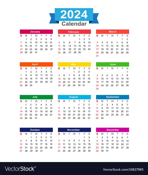 2024 Year Calendar Isolated On White Background Vector Image