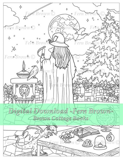 Wizards Dragons Adult Coloring Page Line Art Printable Etsy