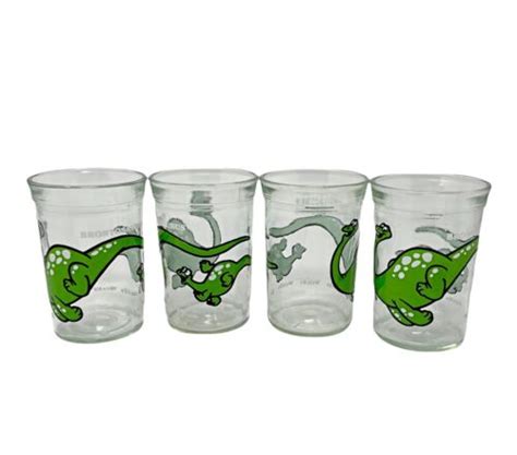 Vtg Welchs Jelly Jar Glass Brontosaurus Dinosaur Juice Jam Glass Green