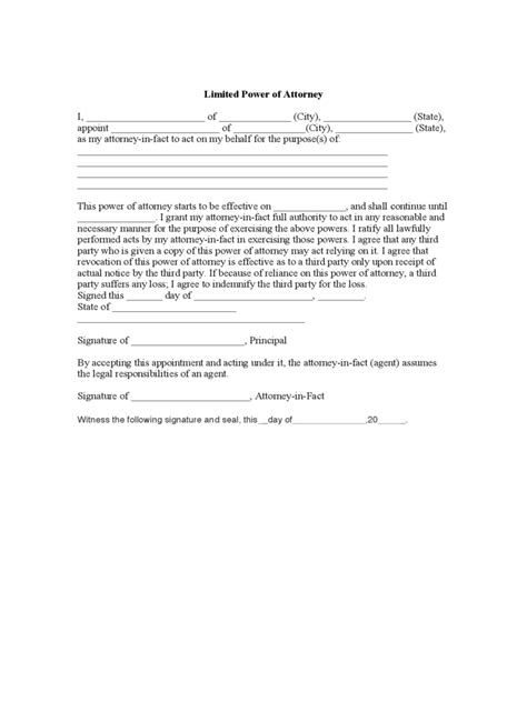 Free Limited Power Of Attorney Template Printable Templates