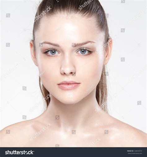 Close Up Portrait Of Sexy Caucasian Young Woman With Beautiful Blue